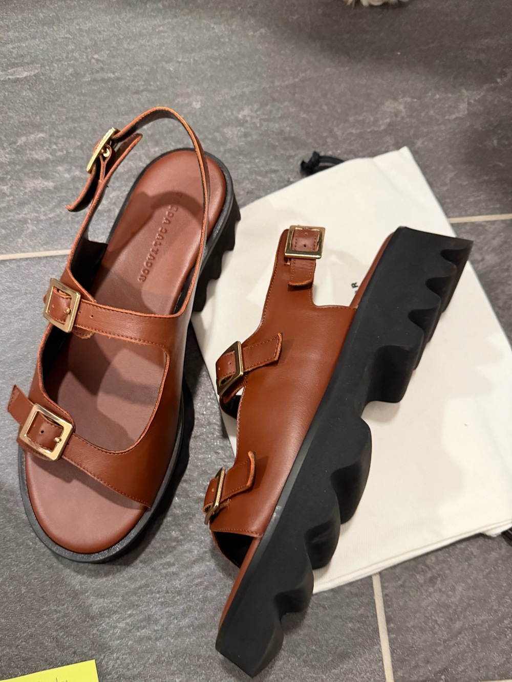Freda Salvador Brown Leather Double-Buckle Slingback Sandals - Picture 2 of 4